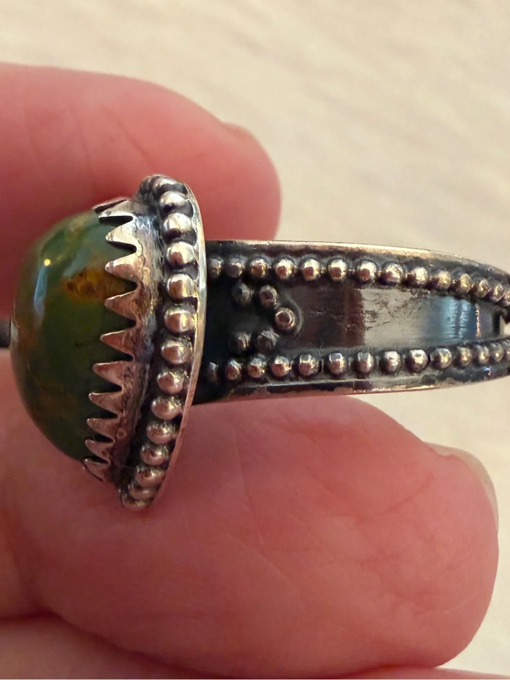 ❤️ Kingman Green Turquoise Heart Sterling Silver Navajo Style Western Ring SZ 7 - Picture 7 of 17